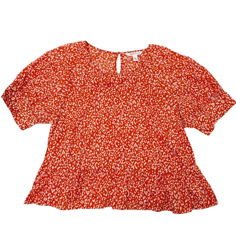 POPSUGAR 100% cotton orange/red and white blouse size XL